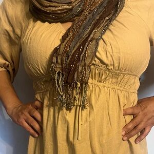 Elegant Tan Dress with Front and back  Detail